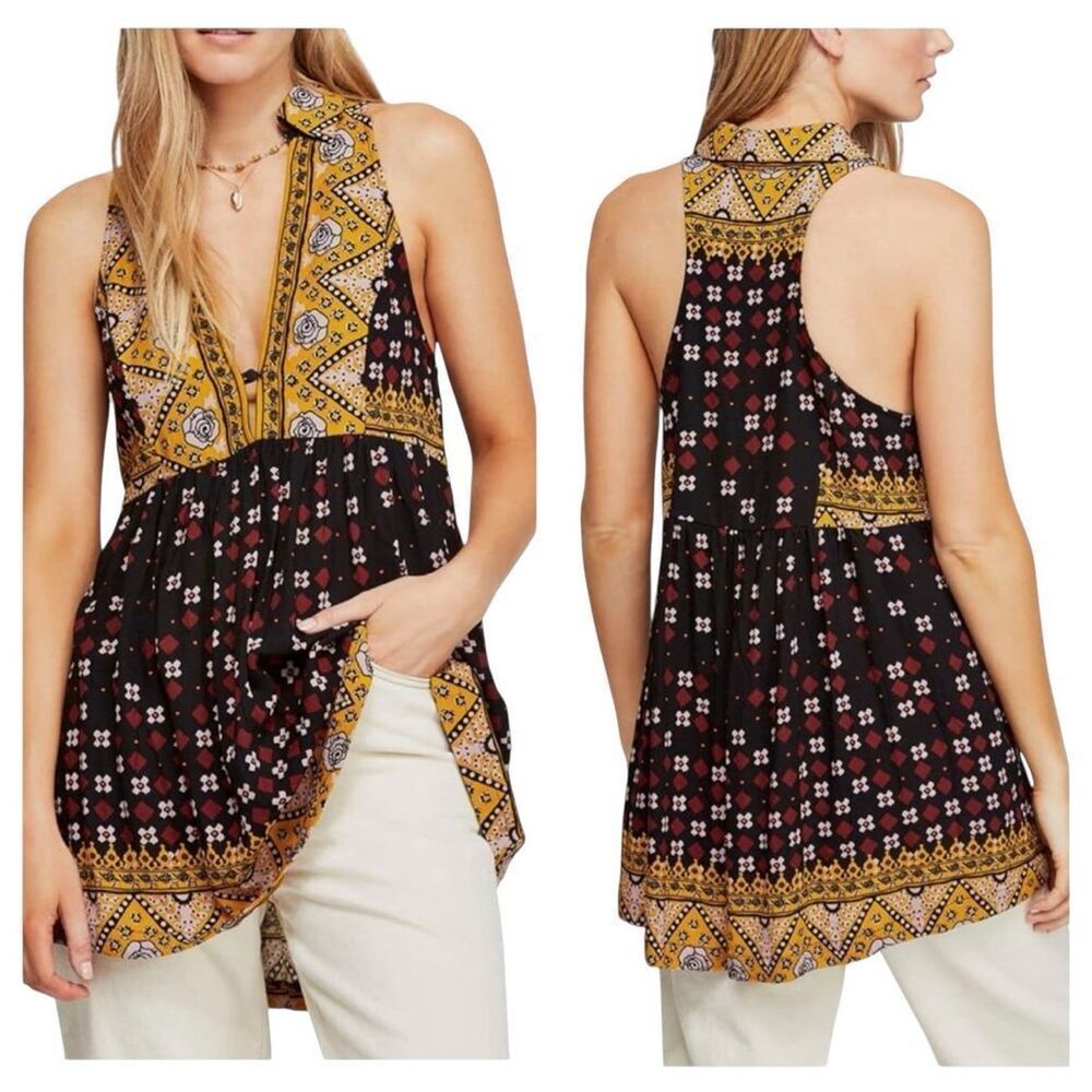 Free People Charlotte Tunic Tank Top Blouse Low Cut Size Xs